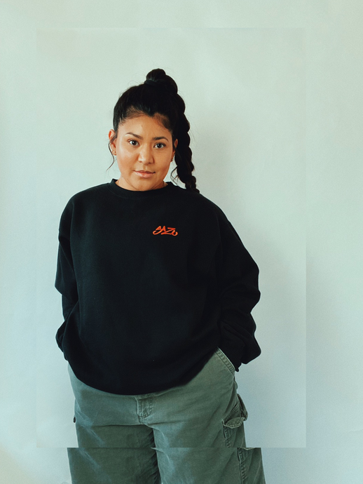Embroidered Black Pullover Crewneck - SAZU