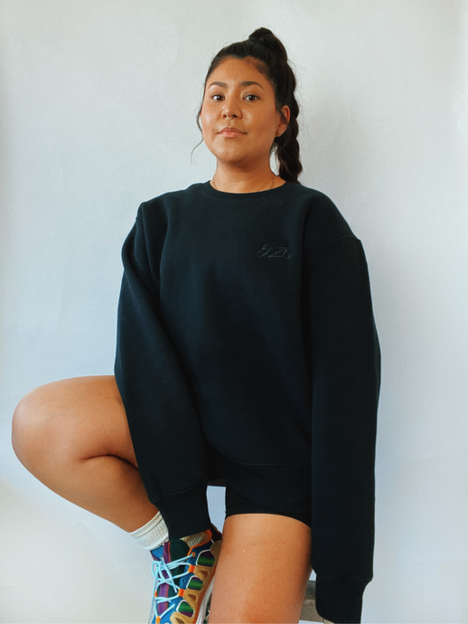 Embroidered Black on Black Pullover Crewneck - SAZU